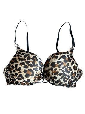Victorias Secret Miraculous Plunge Leopard Print Push Up Bra Women’s 34B padded